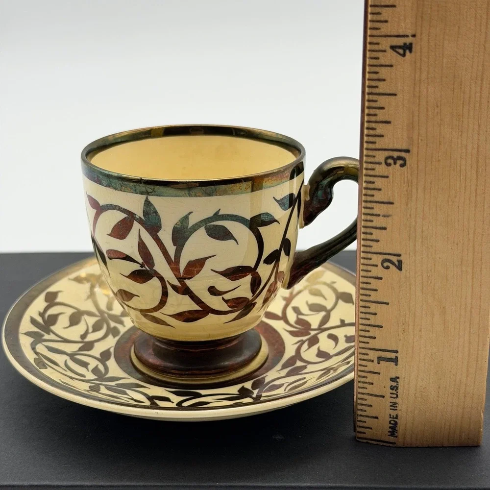 Vintage Myott Staffordshire England Demitasse Tea Cup and Saucer Set Luster Trim